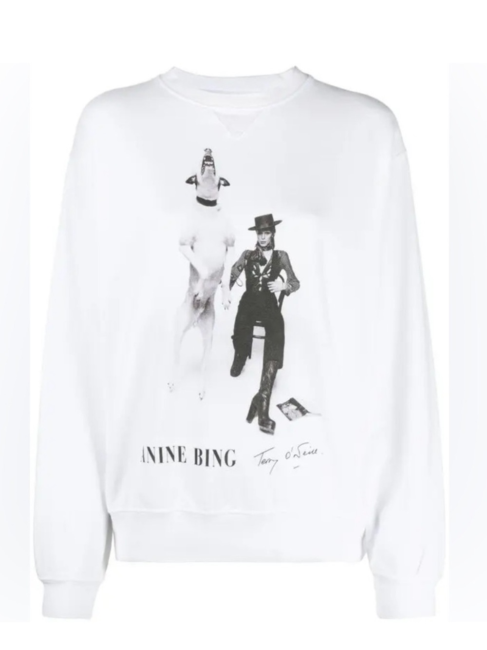 ANINE BING White Graphic Crewneck Sweatshirt size small